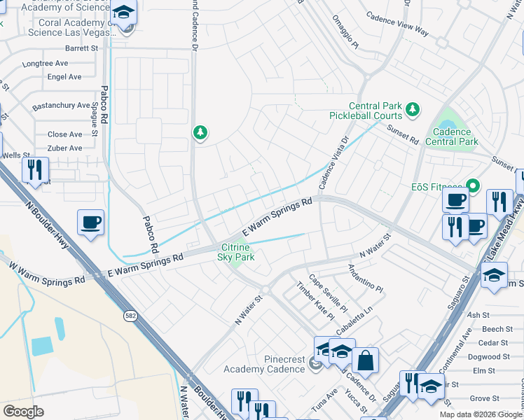map of restaurants, bars, coffee shops, grocery stores, and more near 302 Bay Village Place in Henderson