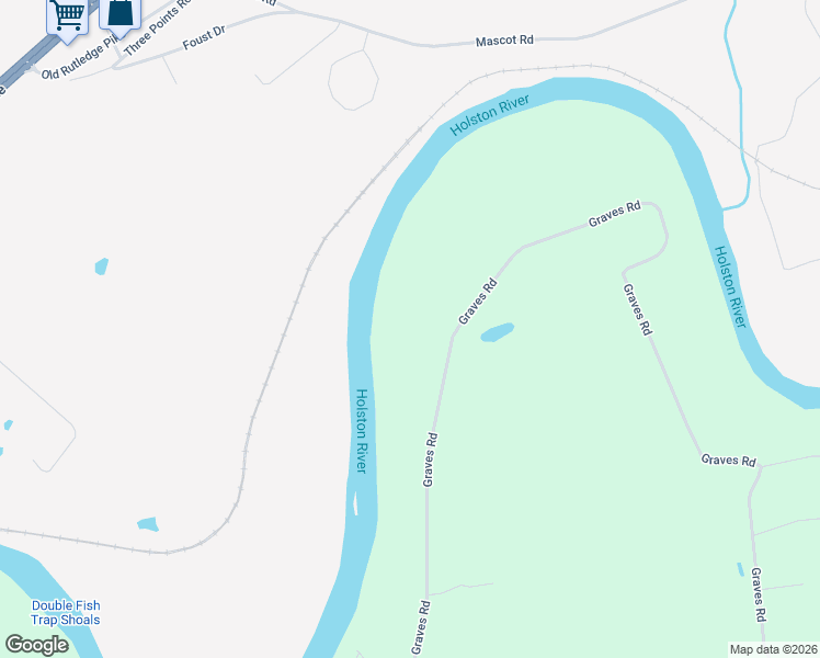 map of restaurants, bars, coffee shops, grocery stores, and more near 1021 Graves Road in Strawberry Plains