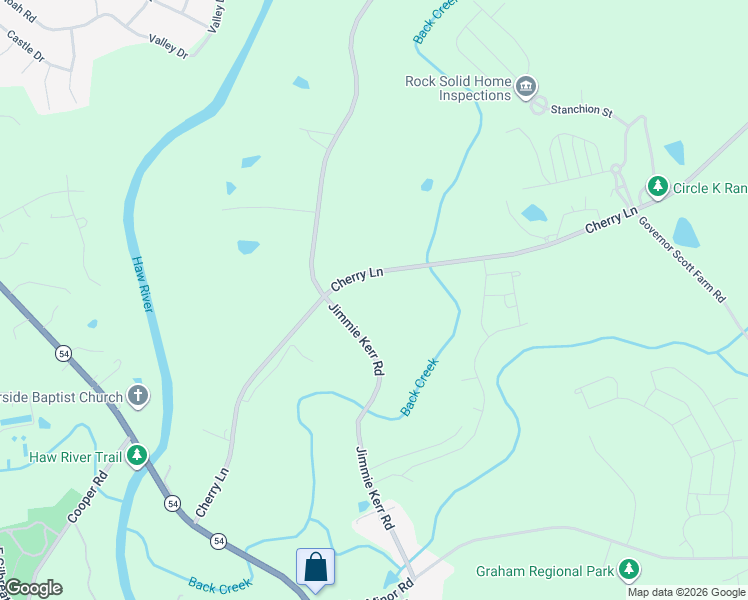 map of restaurants, bars, coffee shops, grocery stores, and more near 1553 Cherry Lane in Haw River
