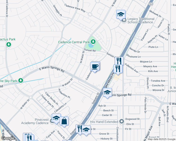 map of restaurants, bars, coffee shops, grocery stores, and more near 368 Gracious Way in Henderson