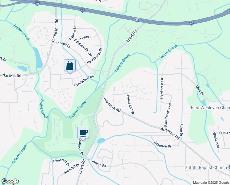 map of restaurants, bars, coffee shops, grocery stores, and more near 1905 Crest Bluff View Drive in Winston-Salem