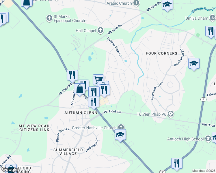 map of restaurants, bars, coffee shops, grocery stores, and more near 568 Bradburn Village Circle in Nashville