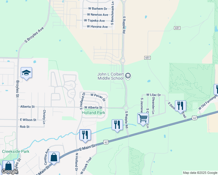 map of restaurants, bars, coffee shops, grocery stores, and more near 4338 West Cottage Street in Fayetteville