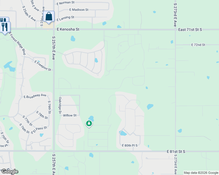 map of restaurants, bars, coffee shops, grocery stores, and more near 8309 East Freeport Street in Broken Arrow