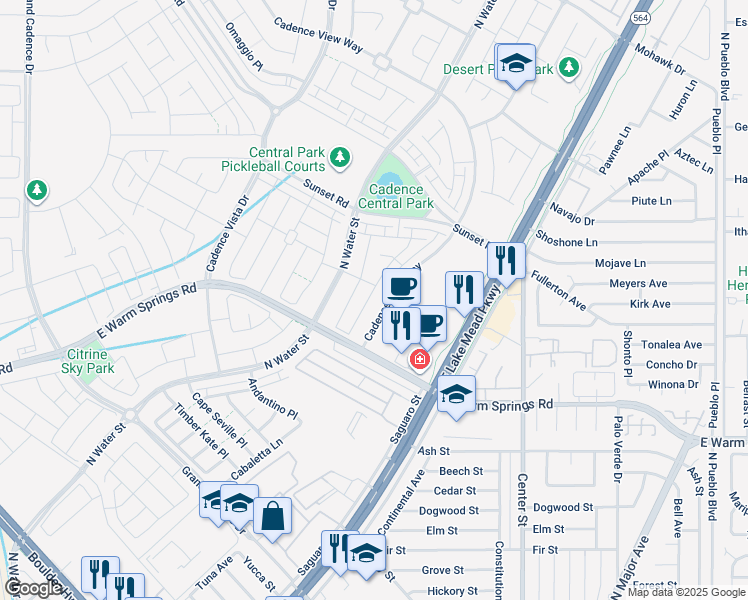 map of restaurants, bars, coffee shops, grocery stores, and more near 368 Gracious Way in Henderson