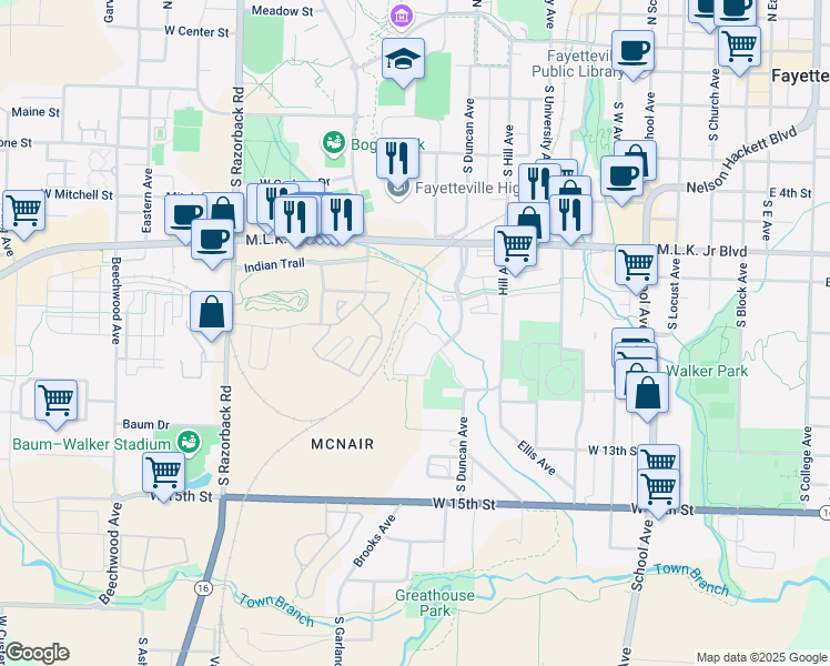 map of restaurants, bars, coffee shops, grocery stores, and more near 914 South Biltmore Drive in Fayetteville