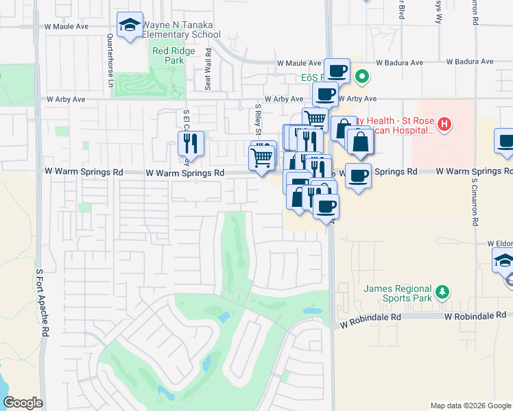 map of restaurants, bars, coffee shops, grocery stores, and more near 146 Elm Reed Avenue in Las Vegas