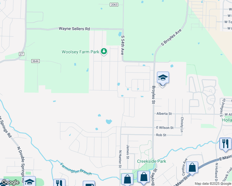 map of restaurants, bars, coffee shops, grocery stores, and more near 941 Broyles Street in Farmington
