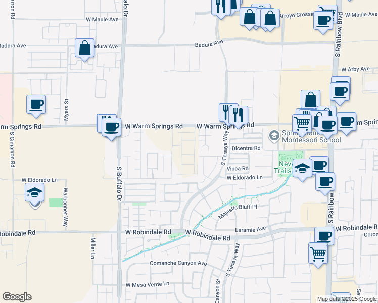 map of restaurants, bars, coffee shops, grocery stores, and more near 7516 Castlegreen Avenue in Enterprise