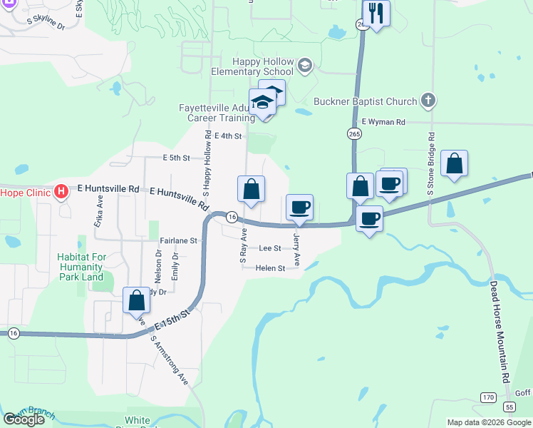 map of restaurants, bars, coffee shops, grocery stores, and more near 794 Dockery Lane in Fayetteville