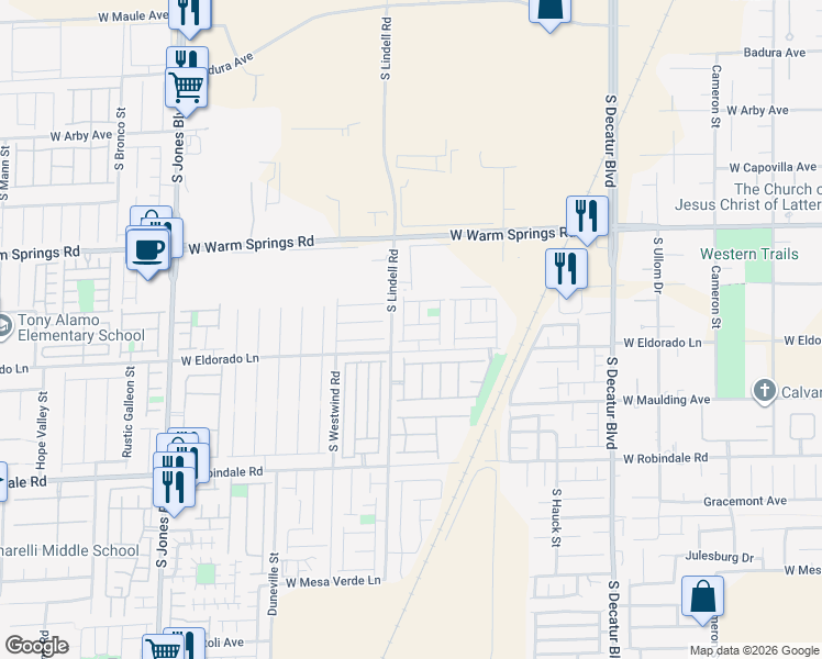 map of restaurants, bars, coffee shops, grocery stores, and more near 5399 West Hasley Canyon Avenue in Las Vegas