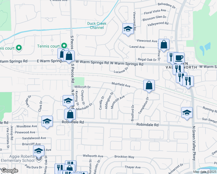 map of restaurants, bars, coffee shops, grocery stores, and more near 2426 Millcroft Drive in Henderson