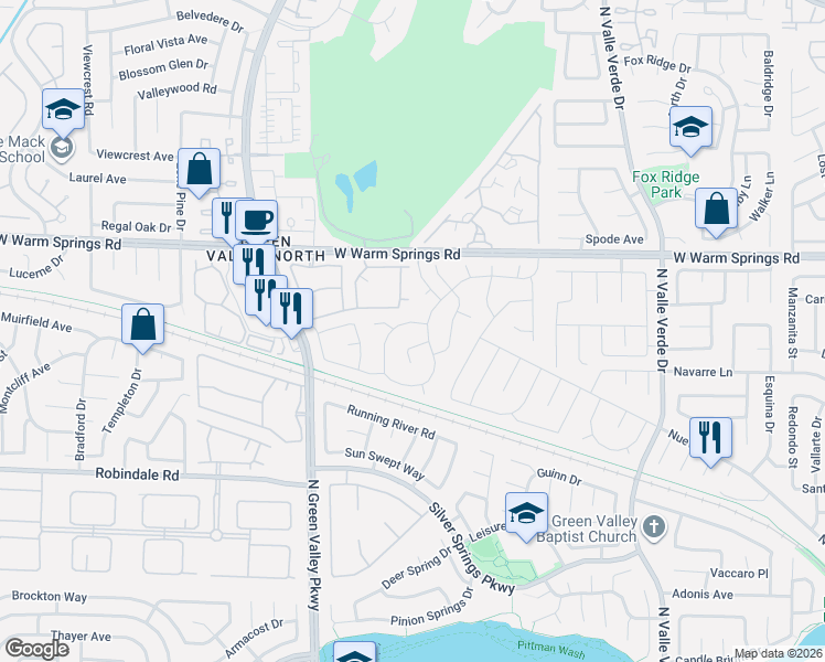 map of restaurants, bars, coffee shops, grocery stores, and more near 2078 Waverly Circle in Henderson