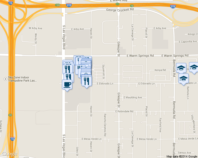 map of restaurants, bars, coffee shops, grocery stores, and more near 117 Duxford Avenue in Las Vegas