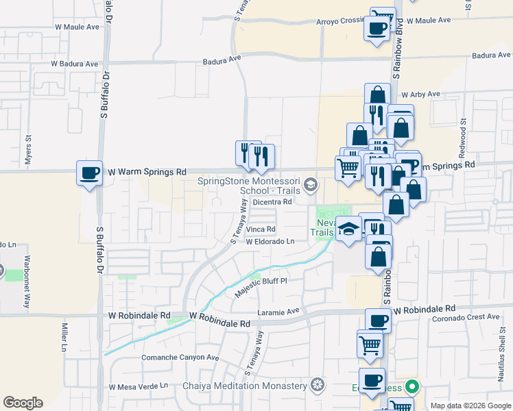 map of restaurants, bars, coffee shops, grocery stores, and more near 7303 Dicentra Road in Las Vegas