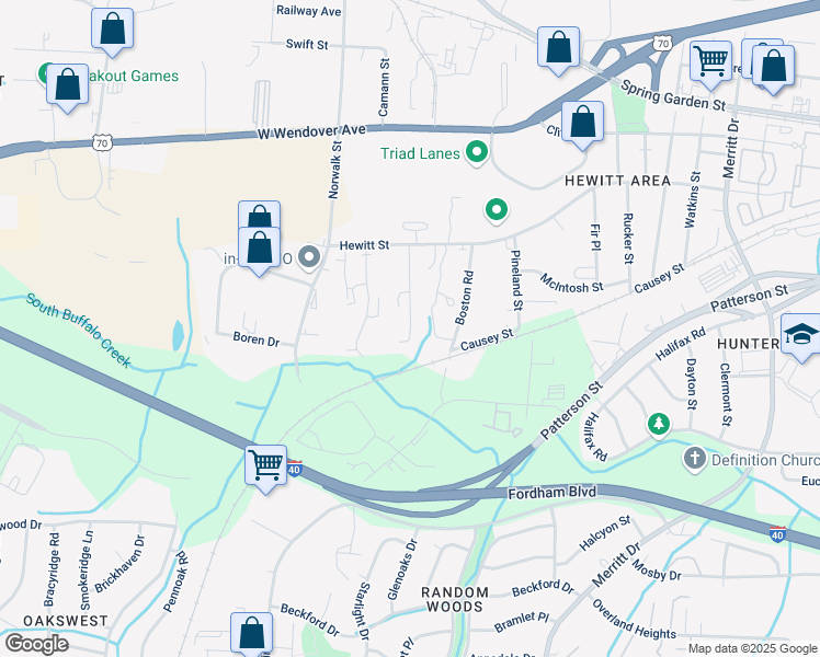 map of restaurants, bars, coffee shops, grocery stores, and more near 1103 East Barton Street in Greensboro