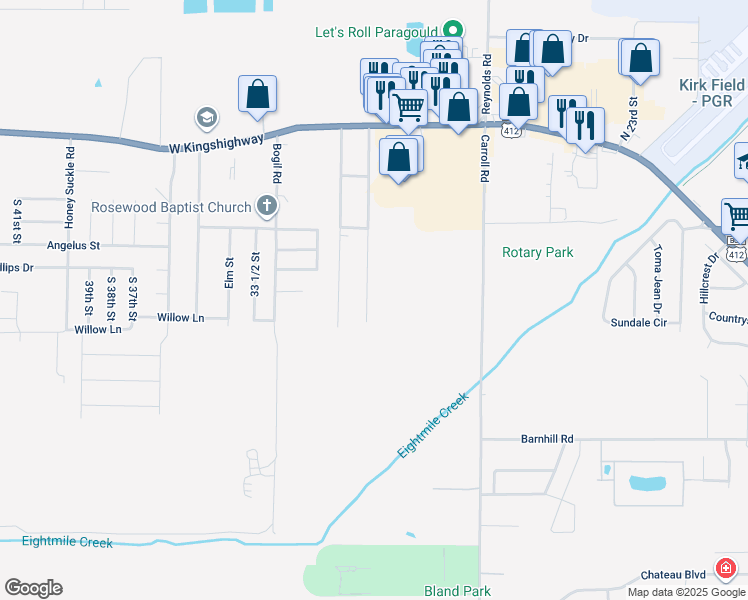 map of restaurants, bars, coffee shops, grocery stores, and more near 600 Magnolia Drive in Paragould