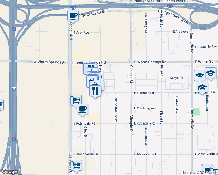 map of restaurants, bars, coffee shops, grocery stores, and more near 117 Duxford Avenue in Las Vegas