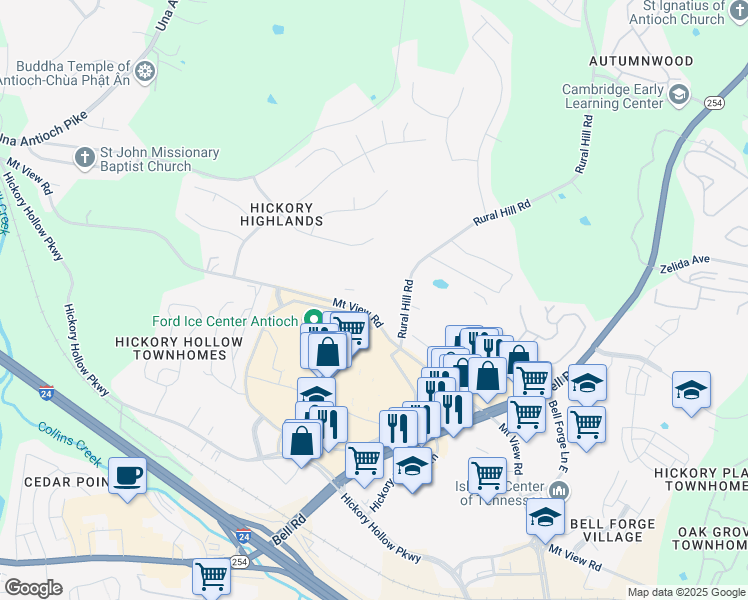 map of restaurants, bars, coffee shops, grocery stores, and more near 5271-5293 Mt View Rd in Nashville