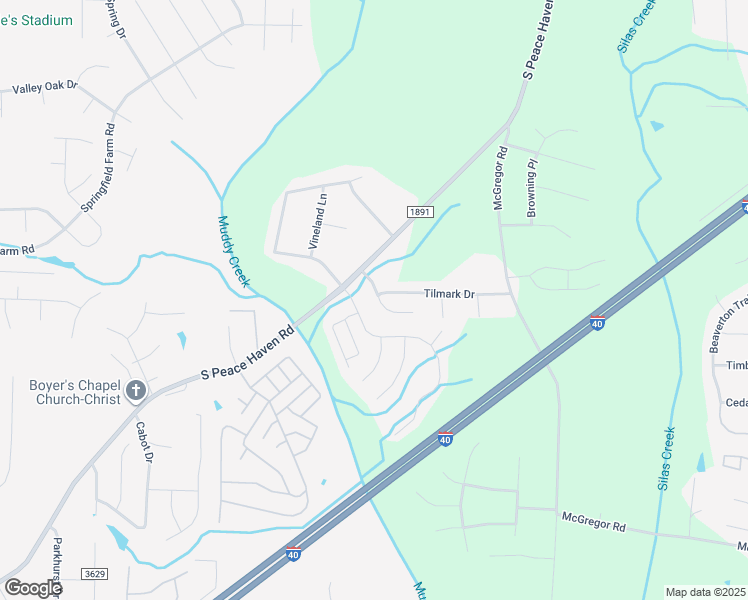 map of restaurants, bars, coffee shops, grocery stores, and more near 186 Tilmark Drive in Winston-Salem