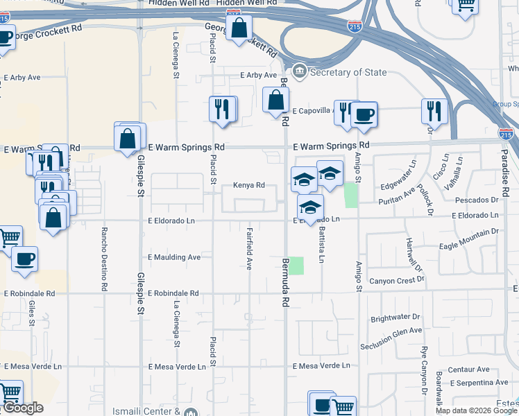 map of restaurants, bars, coffee shops, grocery stores, and more near 364 Bermuda Creek Road in Las Vegas