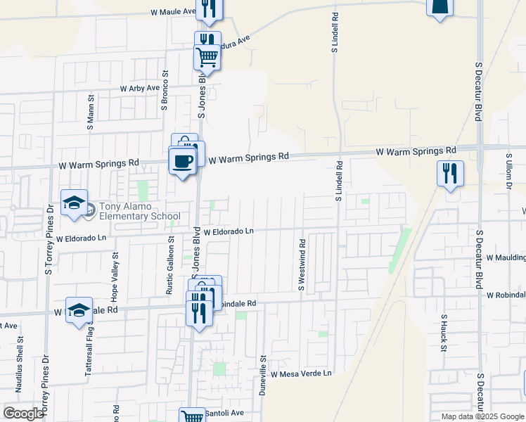 map of restaurants, bars, coffee shops, grocery stores, and more near 7449 Treasure Chest Street in Las Vegas