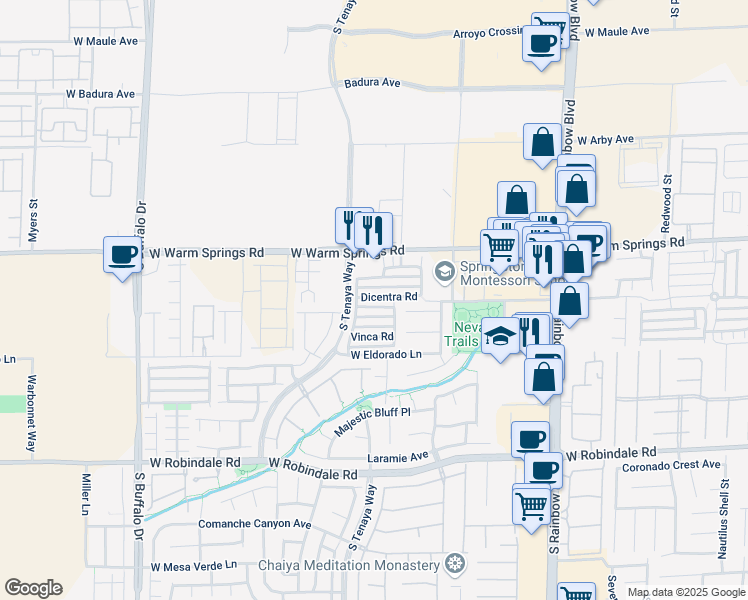 map of restaurants, bars, coffee shops, grocery stores, and more near 7303 Dicentra Road in Las Vegas
