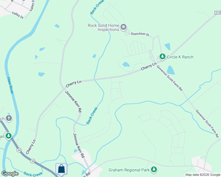 map of restaurants, bars, coffee shops, grocery stores, and more near Cherry Stem Road in Graham