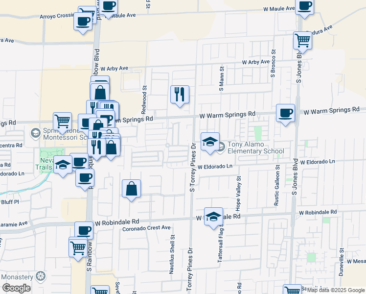 map of restaurants, bars, coffee shops, grocery stores, and more near 7412 Speedwell Cavern Street in Las Vegas