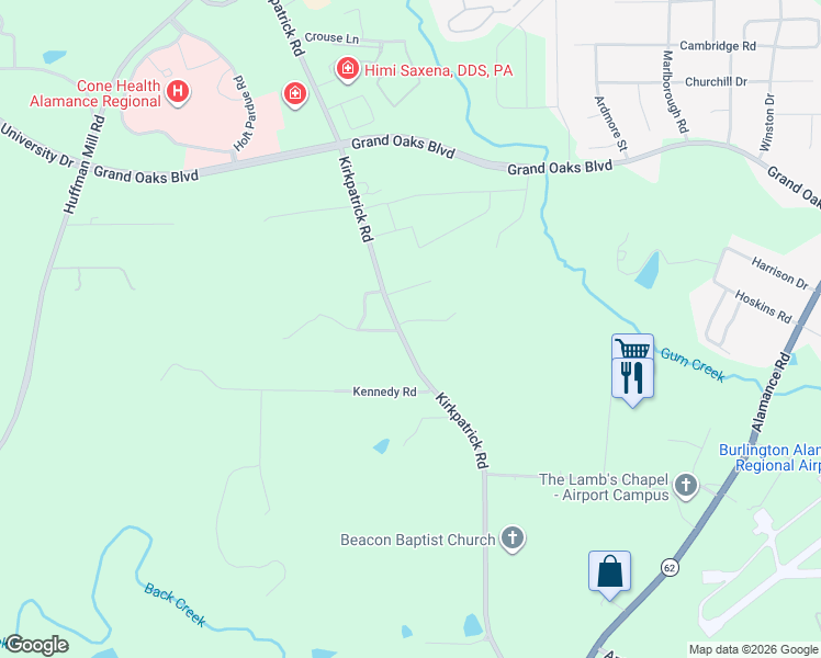 map of restaurants, bars, coffee shops, grocery stores, and more near Kentwood Drive in Burlington