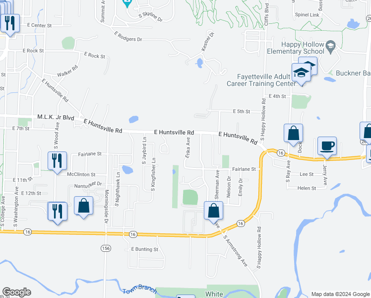map of restaurants, bars, coffee shops, grocery stores, and more near 835 Erika Avenue in Fayetteville