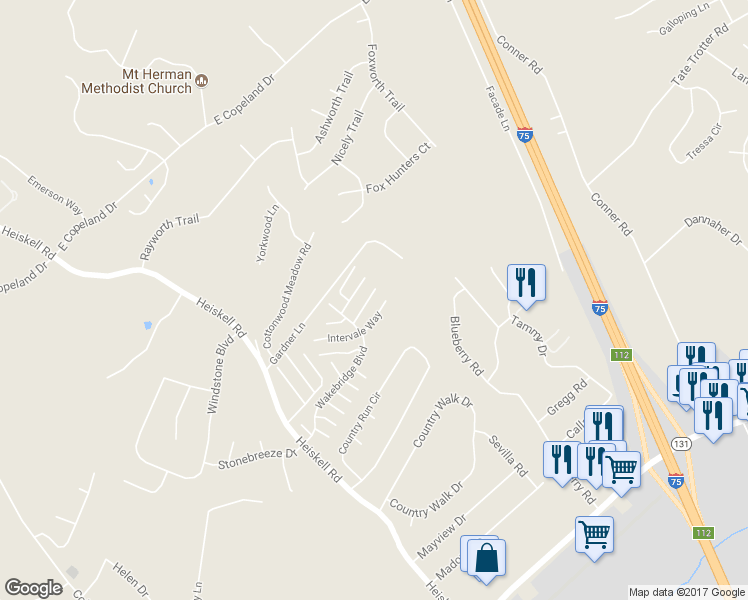 map of restaurants, bars, coffee shops, grocery stores, and more near 7920 Jenhurst Way in Powell