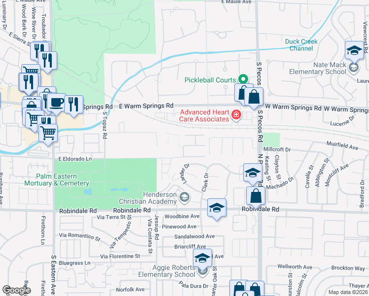map of restaurants, bars, coffee shops, grocery stores, and more near 3105 Rabbit Creek Drive in Las Vegas