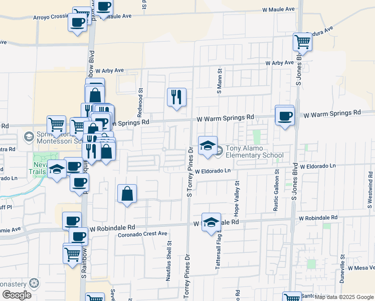 map of restaurants, bars, coffee shops, grocery stores, and more near 7412 Speedwell Cavern Street in Las Vegas