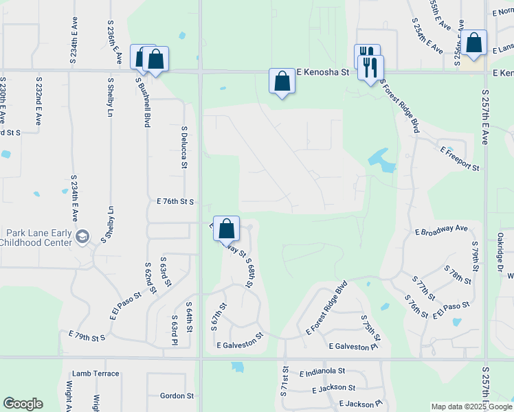 map of restaurants, bars, coffee shops, grocery stores, and more near 24306 Biddle Street in Broken Arrow