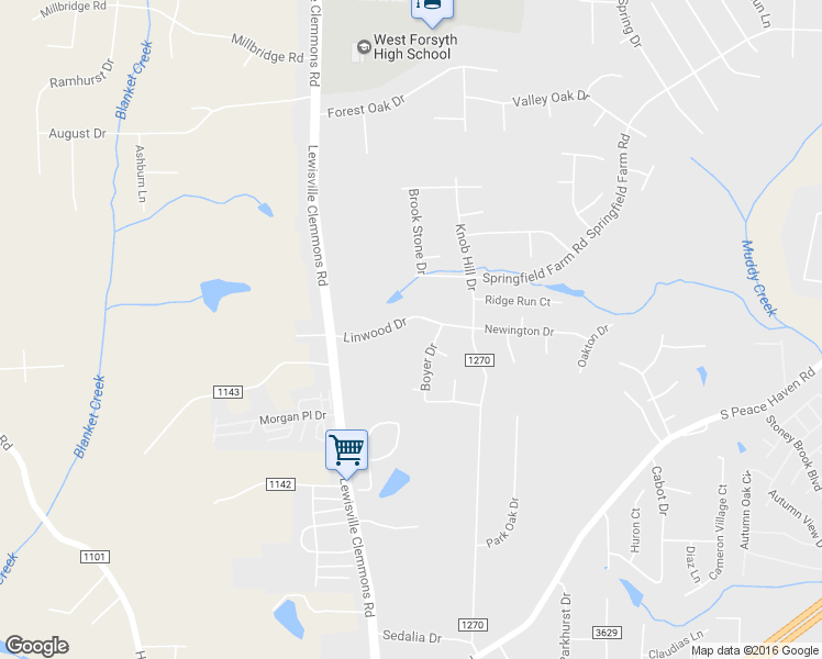 map of restaurants, bars, coffee shops, grocery stores, and more near 6700 Linwood Drive in Clemmons