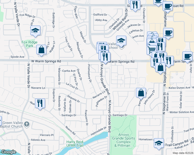 map of restaurants, bars, coffee shops, grocery stores, and more near 380 Seine Way in Henderson