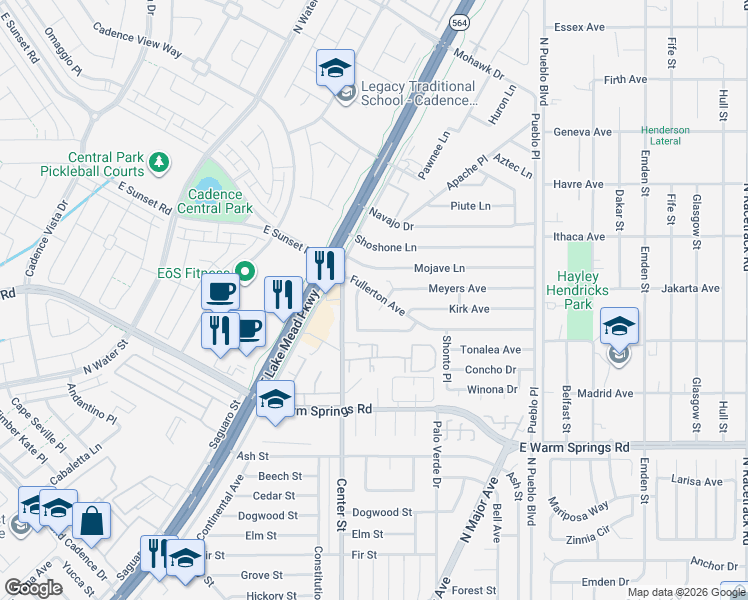 map of restaurants, bars, coffee shops, grocery stores, and more near 190 Fullerton Avenue in Henderson