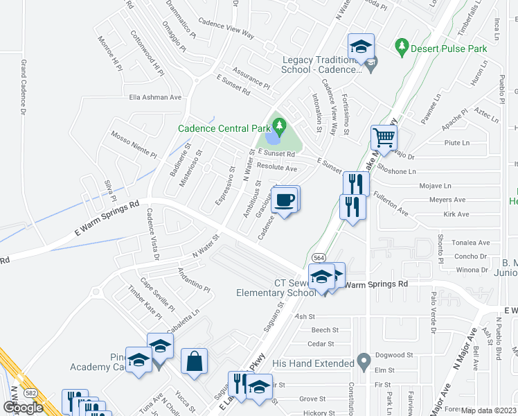 map of restaurants, bars, coffee shops, grocery stores, and more near 369 Gracious Way in Henderson