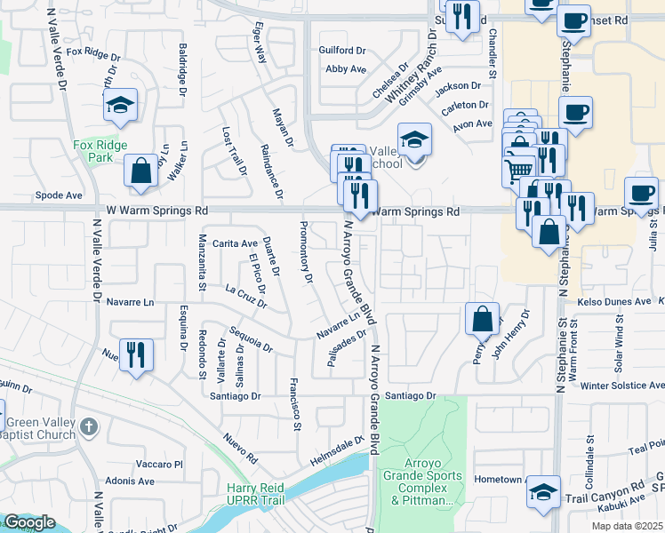 map of restaurants, bars, coffee shops, grocery stores, and more near 380 Seine Way in Henderson