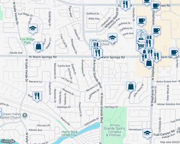 map of restaurants, bars, coffee shops, grocery stores, and more near 380 Seine Way in Henderson