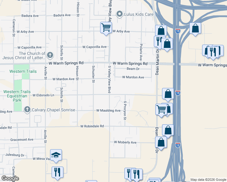 map of restaurants, bars, coffee shops, grocery stores, and more near 3700-3796 West Eldorado Lane in Las Vegas