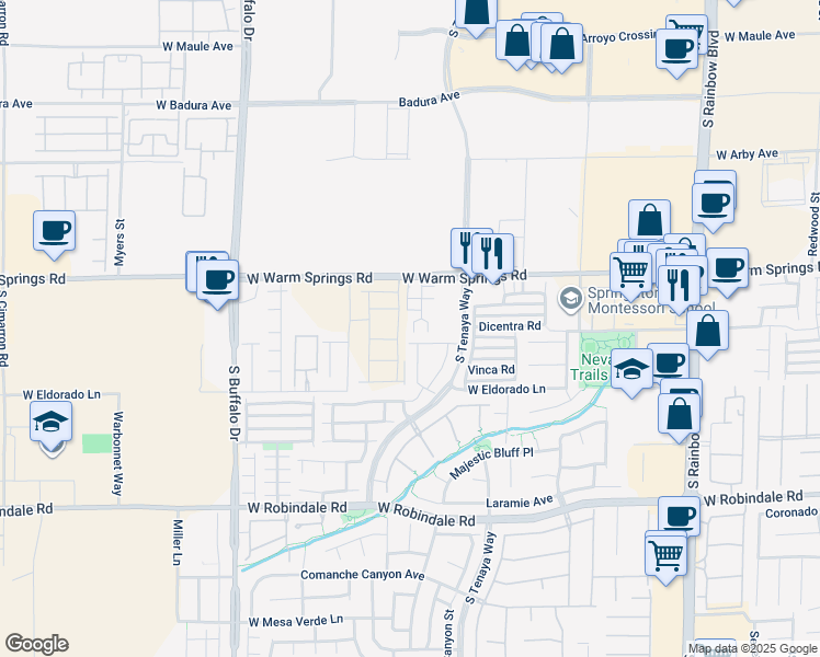 map of restaurants, bars, coffee shops, grocery stores, and more near 7395 Blair Barry Court in Las Vegas