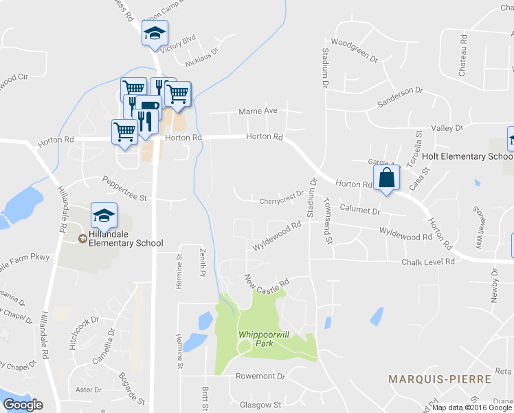 map of restaurants, bars, coffee shops, grocery stores, and more near 1411 Cherrycrest Drive in Durham