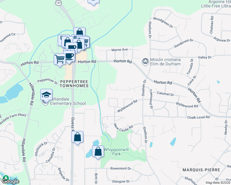 map of restaurants, bars, coffee shops, grocery stores, and more near 1429 Cherrycrest Drive in Durham