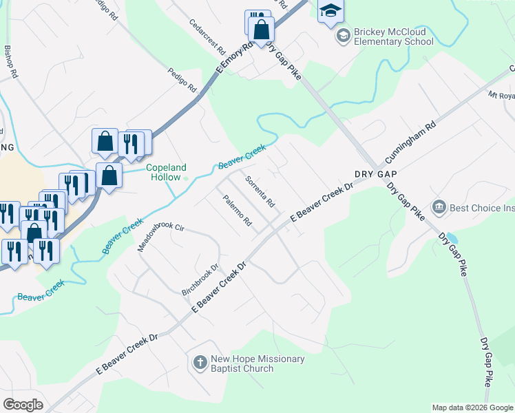 map of restaurants, bars, coffee shops, grocery stores, and more near 7222 Ghiradelli Road in Knoxville