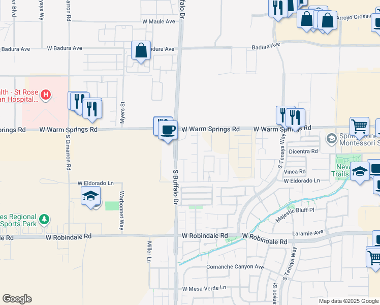 map of restaurants, bars, coffee shops, grocery stores, and more near 7740 Essex Bay Court in Las Vegas