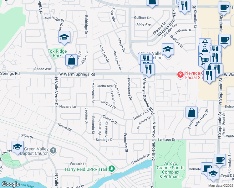 map of restaurants, bars, coffee shops, grocery stores, and more near 1686 Duarte Dr in Henderson