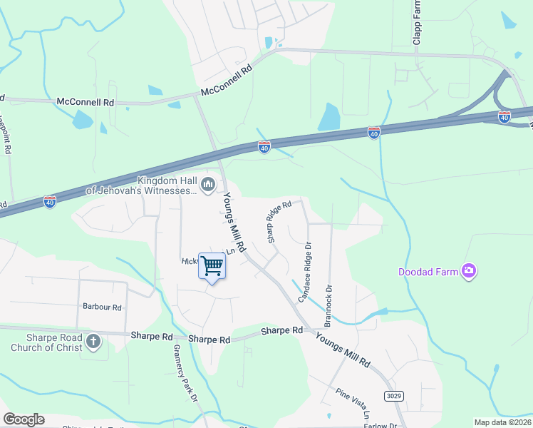 map of restaurants, bars, coffee shops, grocery stores, and more near 1316 Sharp Ridge Road in Greensboro