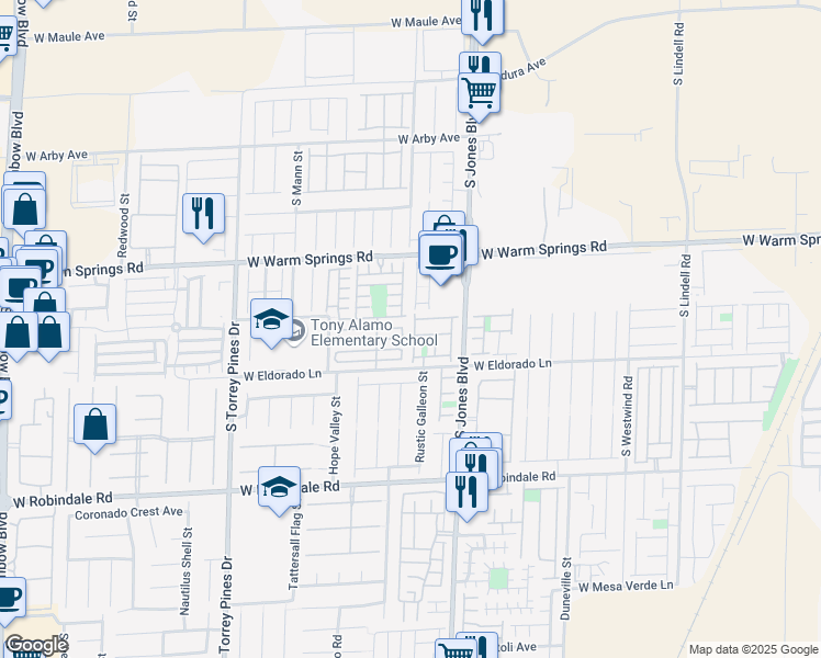 map of restaurants, bars, coffee shops, grocery stores, and more near 7431 Mariposa Grove Street in Las Vegas